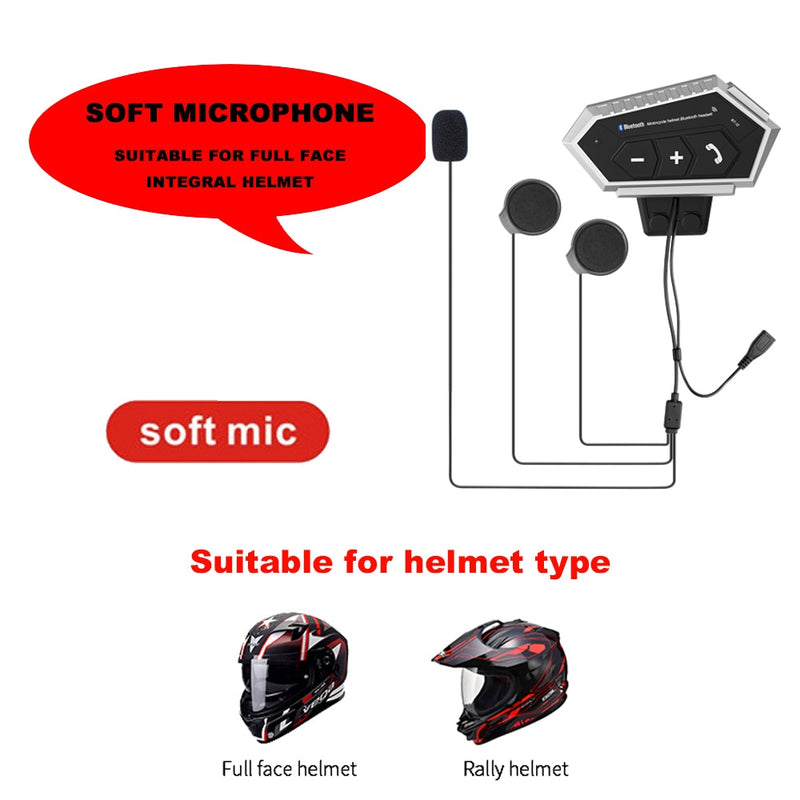 New Upgraded Silve BT12 Motorcycle Helmet Headset Bluetooth Intercom Hands-free Microphone Earphone Moto Bike Wireless Earphone