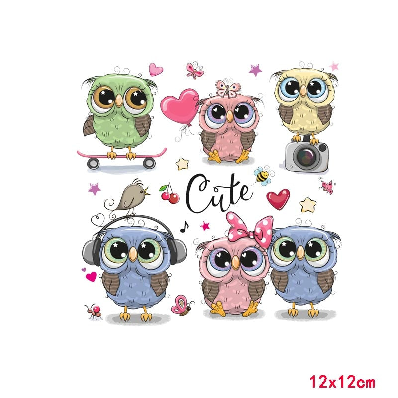 Prajna Iron On Cute Animal Patches For Kids Clothing DIY T-shirt Applique Heat Transfer Vinyl Unicorn Owls Patch Thermal Sticker