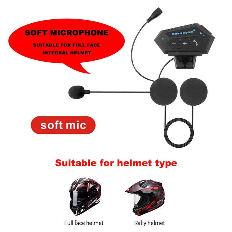 New Upgraded Silve BT12 Motorcycle Helmet Headset Bluetooth Intercom Hands-free Microphone Earphone Moto Bike Wireless Earphone