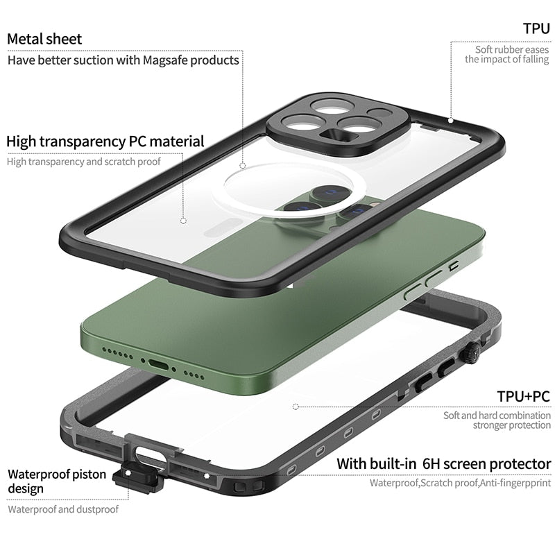 IP68 Waterproof Case For iPhone 14 13 Pro Max 14 Plus Clear Full Protection Water Proof Cover For iPhone 14 Pro Max Phone Case