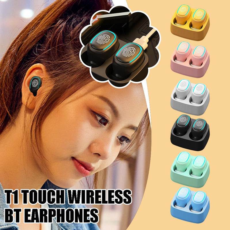 T1 Bluetooth-compatible Earphone Wireless Headphone StereoHeadset Sport Earbuds Mic With Charging Box For Smartphone