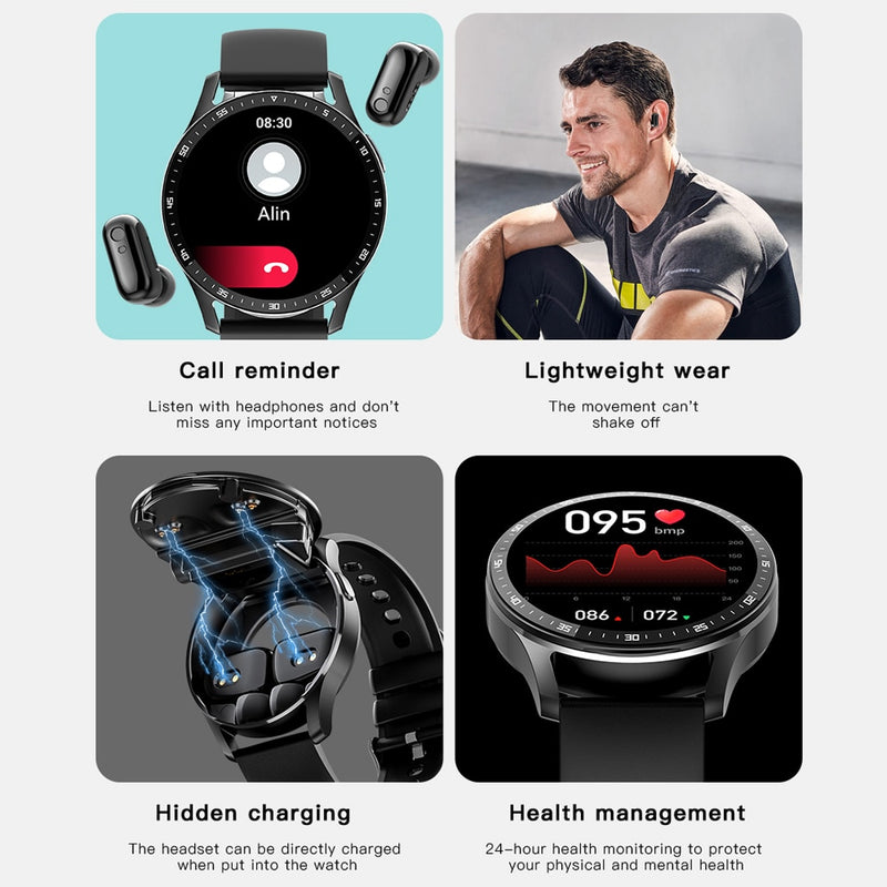 GEJIAN X7 Headset Smart Watch TWS Two In One Wireless Bluetooth Dual Headset Call Health Blood Pressure Sport Music Smartwatch