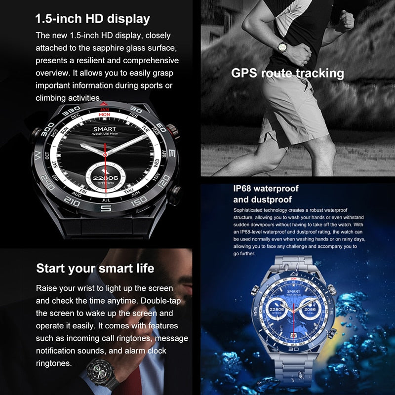 For HUAWEI Ultimate Smart Watch Men Bluetooth Call Compass NFC 100+ Sports GPS Tracker Motion Smartwatch Waterproof Watches 2023