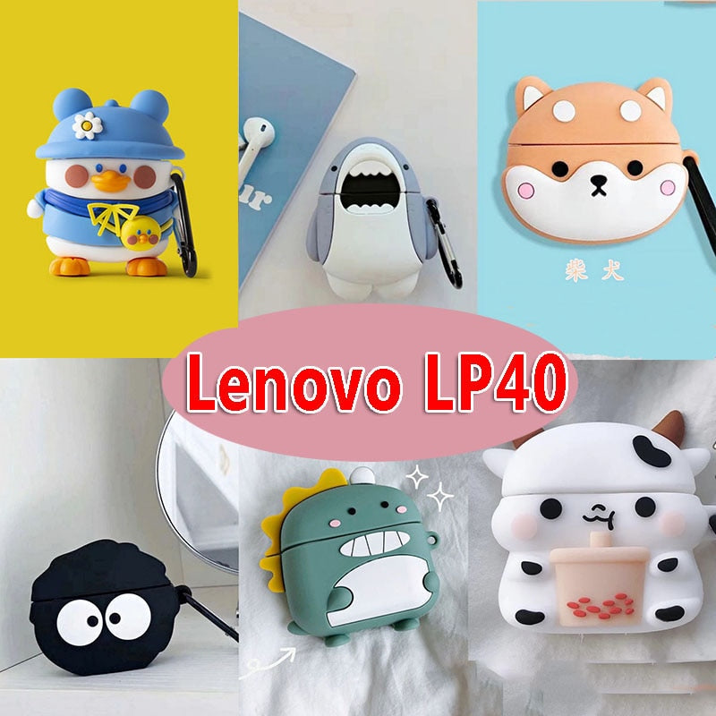 Cute Animals Capa for Lenovo LP40 Case Cover Silicone Earphone Funda LP 40 Auriculares Lenovo чехол Protect Charging Box Soft