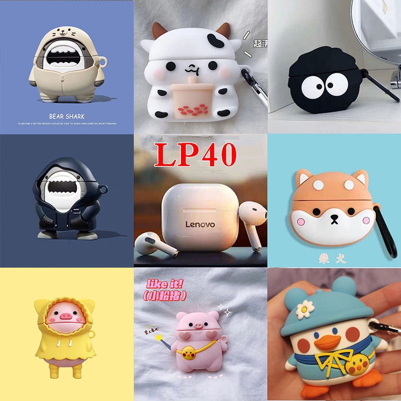 Cute Animals Capa for Lenovo LP40 Case Cover Silicone Earphone Funda LP 40 Auriculares Lenovo чехол Protect Charging Box Soft